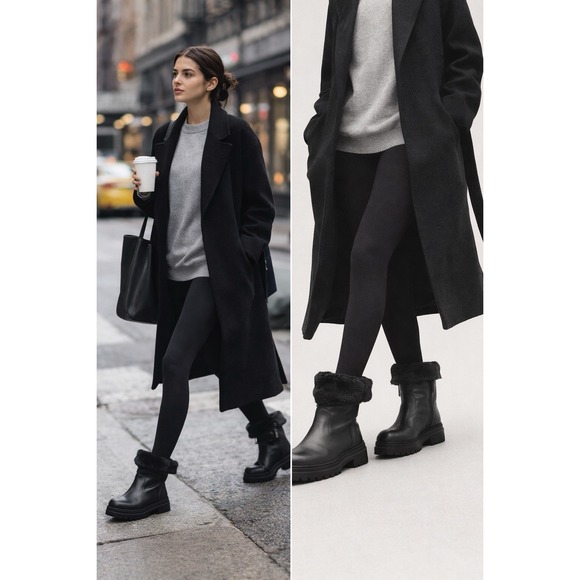 Avellini Shoes - Avellini Shearling Lined Leather Boots Fold Down Black Lug Sole EU 40 USA 9